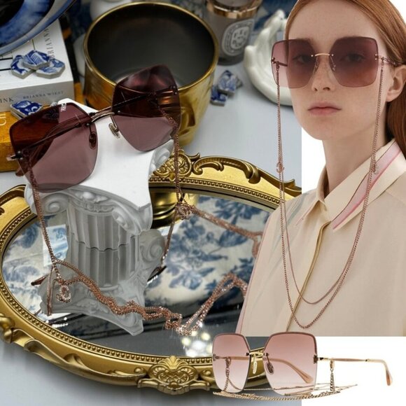 🆕 JIMMY CHOO 🧿 NWOT TAVI DDB3X Oversized Square Sunglasses Gold Copper w Chain - Picture 1 of 16